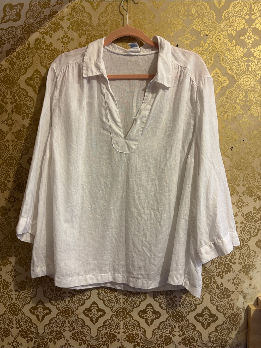 Sigrid Olsen White V-Neck Linen Tunic Top
